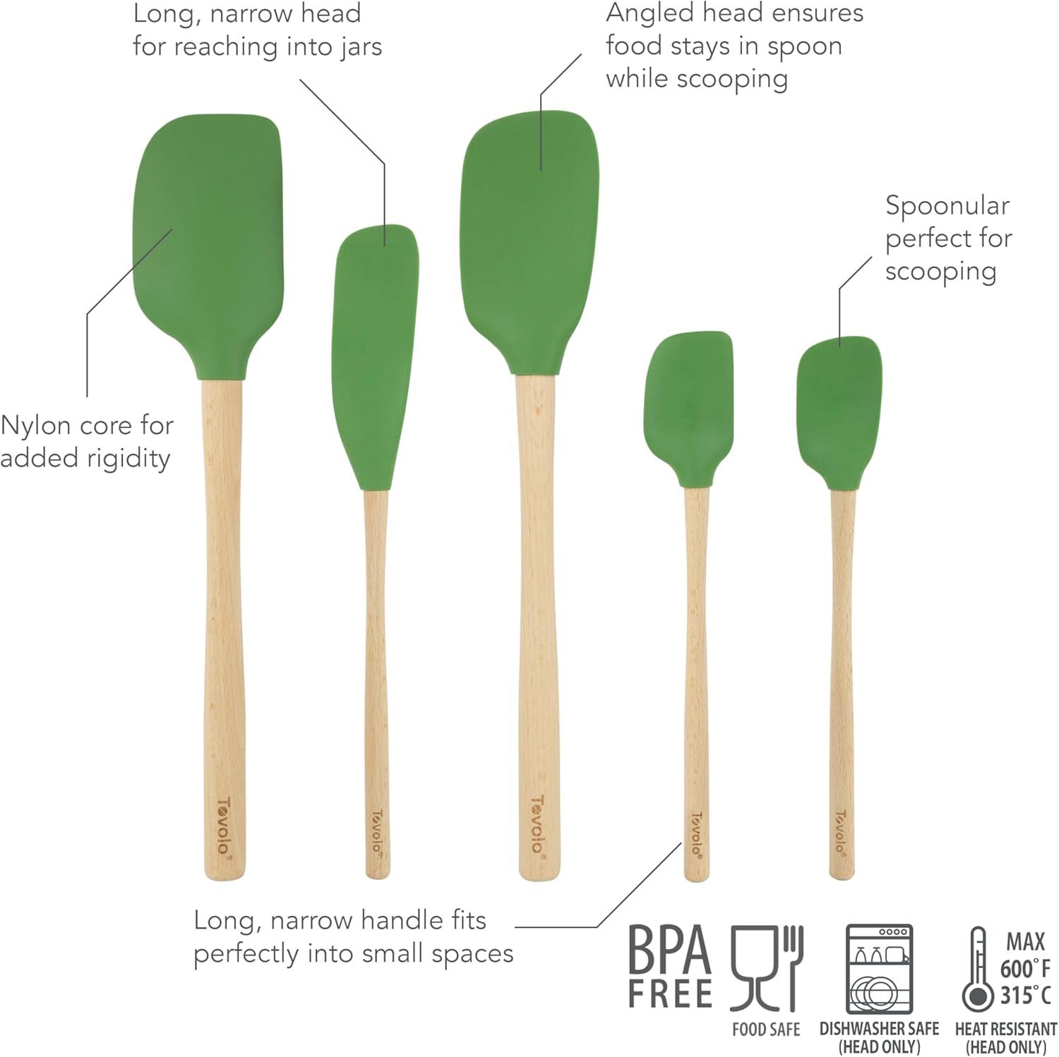 Pesto Green Silicone and Wood 5-Piece Spatula Set