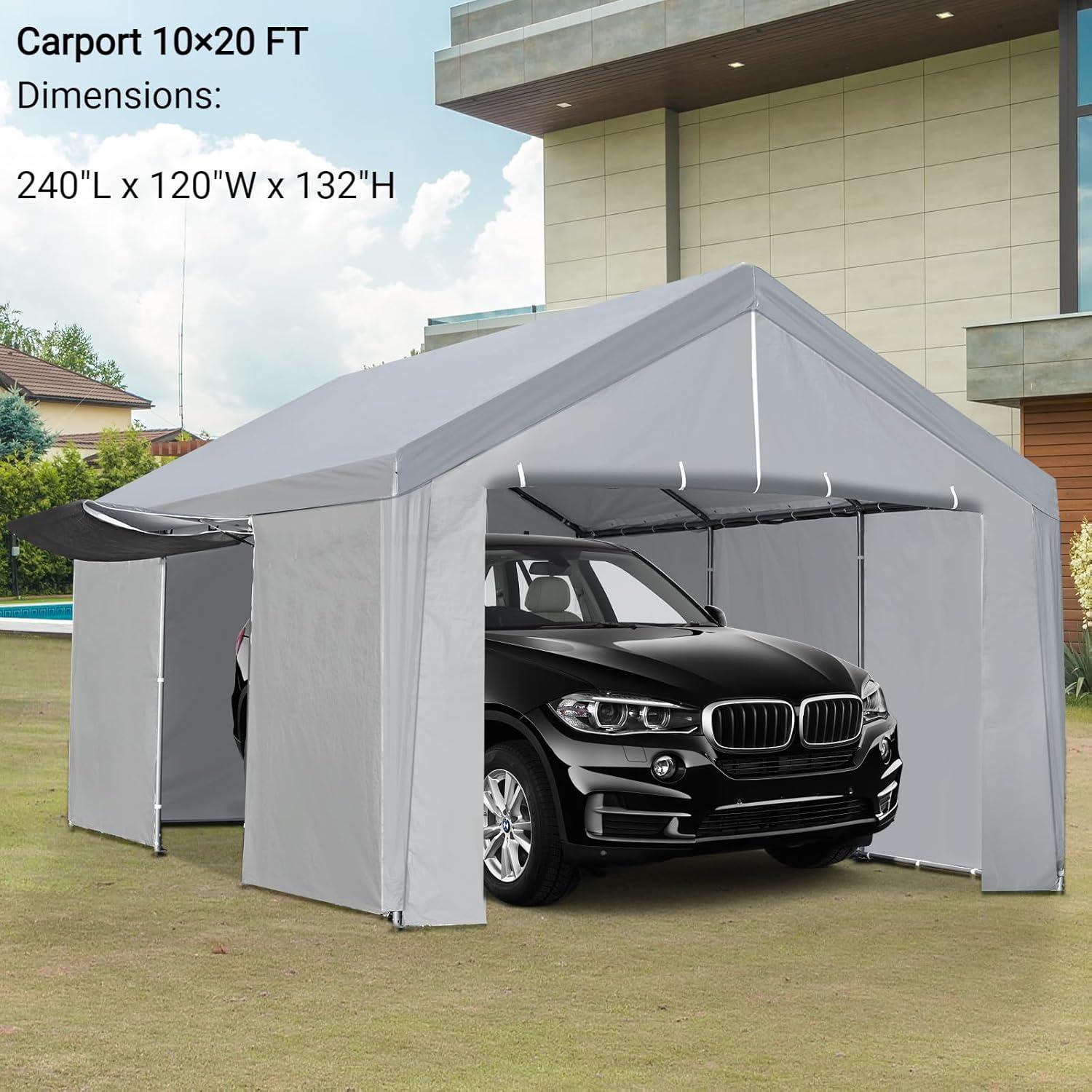 Grezone 10 x 20 ft Outdoor Canopy Carport Portable Car Tent Garage