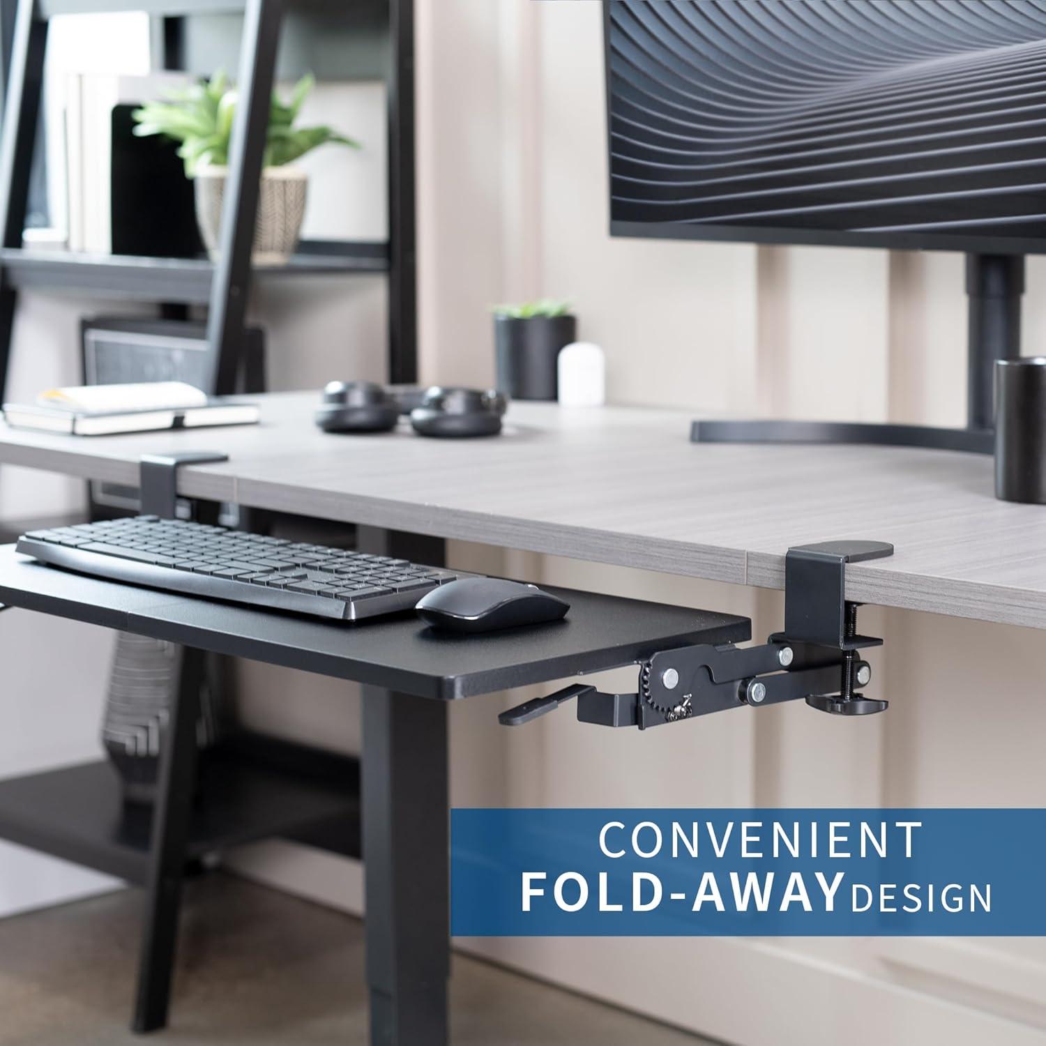 VIVO Black Extra Sturdy Clamp-on Under Desk Keyboard Tray with Swinging Height Adjustment