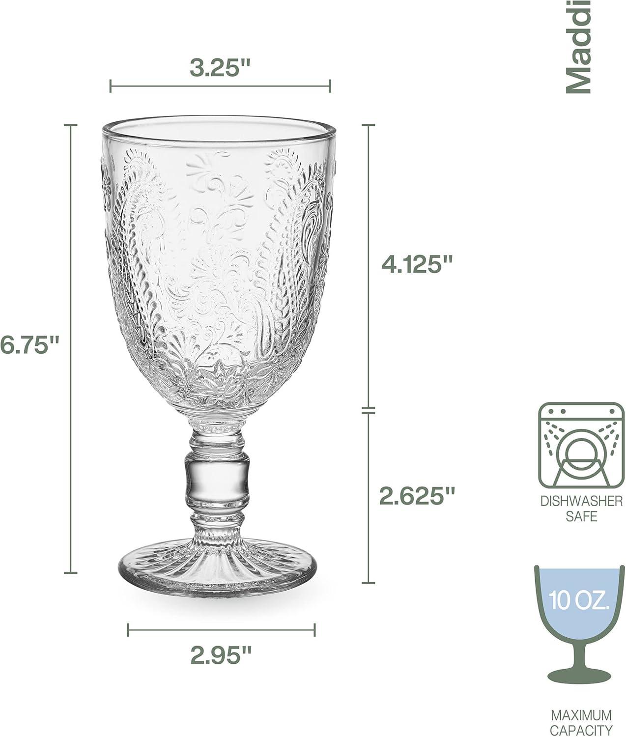 Clear Embossed Glass Wine Goblets, Set of 4, 10 Oz