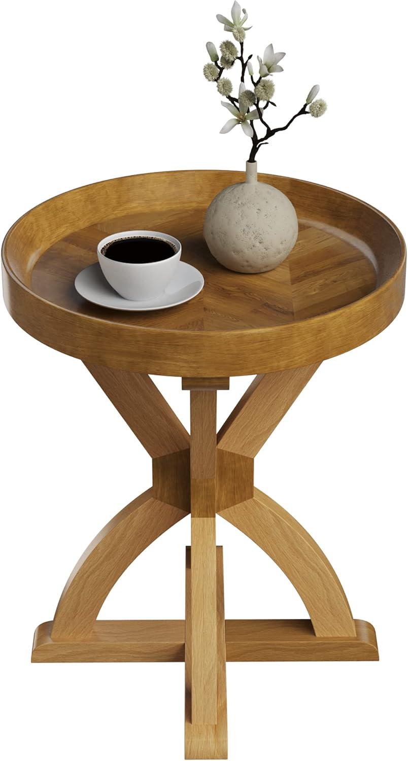 Side Table - Mango Wood Pedestal Table for Couch, Loveseat, Entryway, or Bed - Farmhouse Living Room Furniture by Lavish Home (Natural)