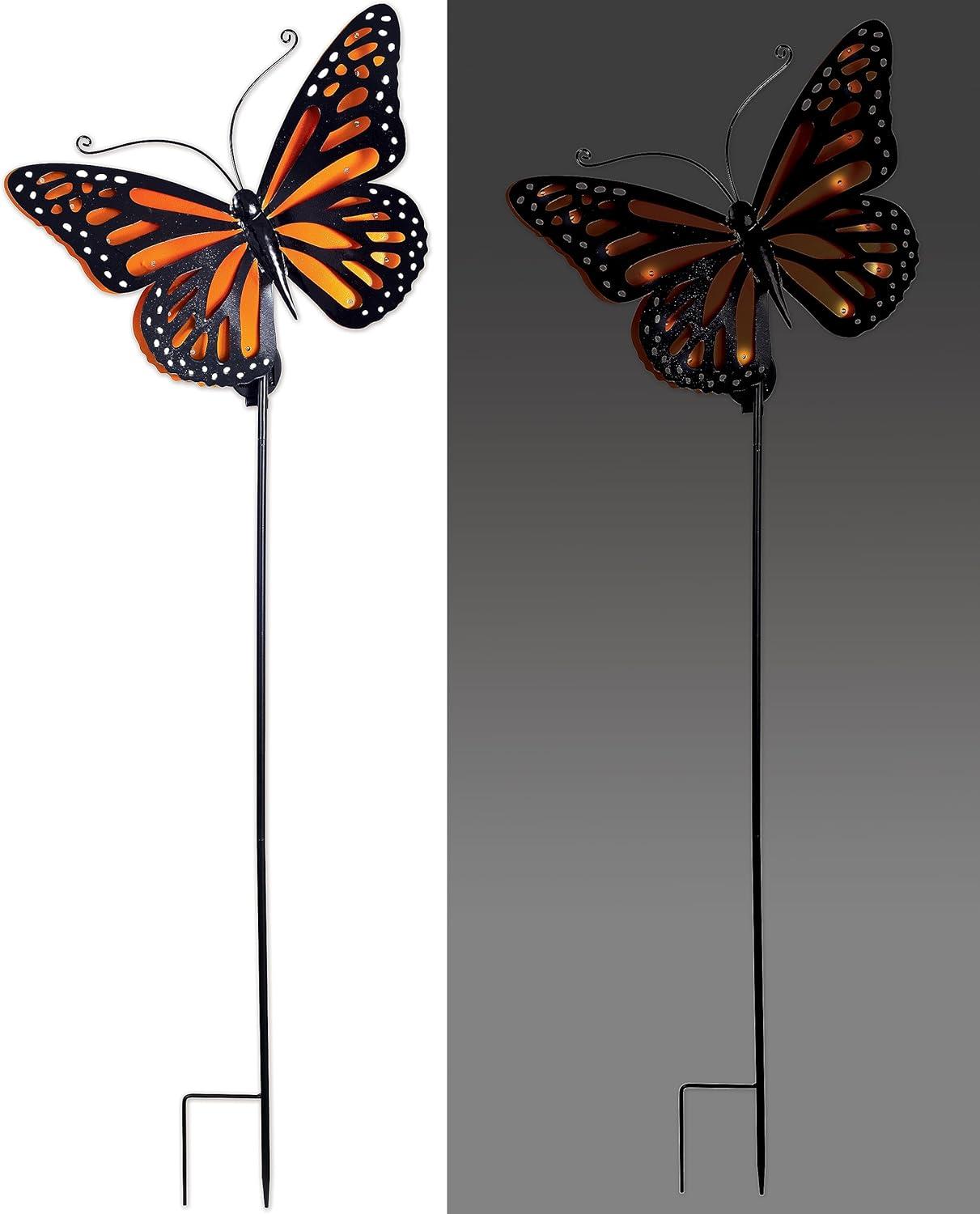 52" Orange and Black Metal Butterfly Solar Garden Stake