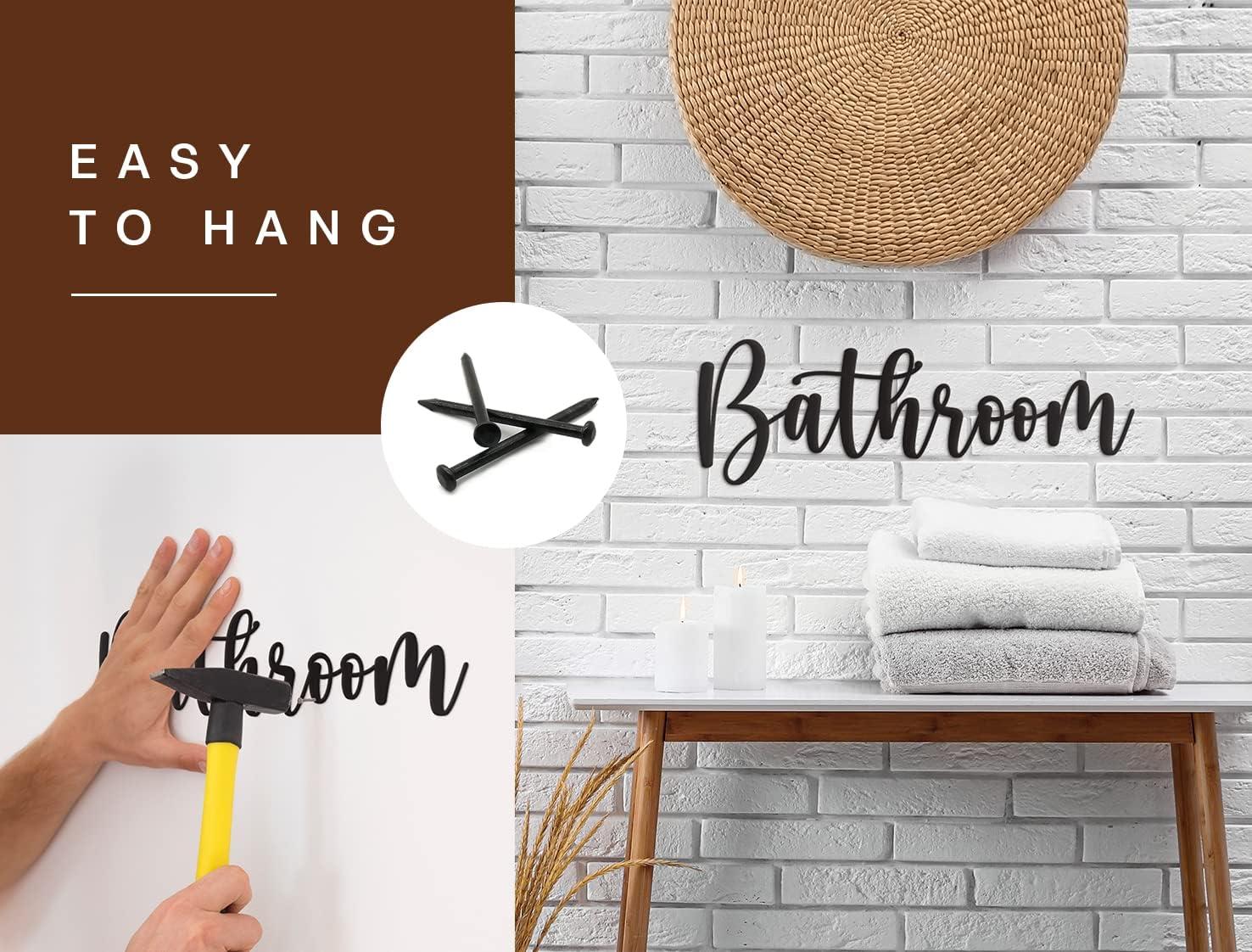 Vivegate Bathroom Letter Sign Wall Decor Metal Art - 16"x6" Farmhouse Bathroom Signs For Door Metal Cut Out Bathroom Signs Wall Decor From Durable Powder-coated Metal, Perfect For Home Farmhouse