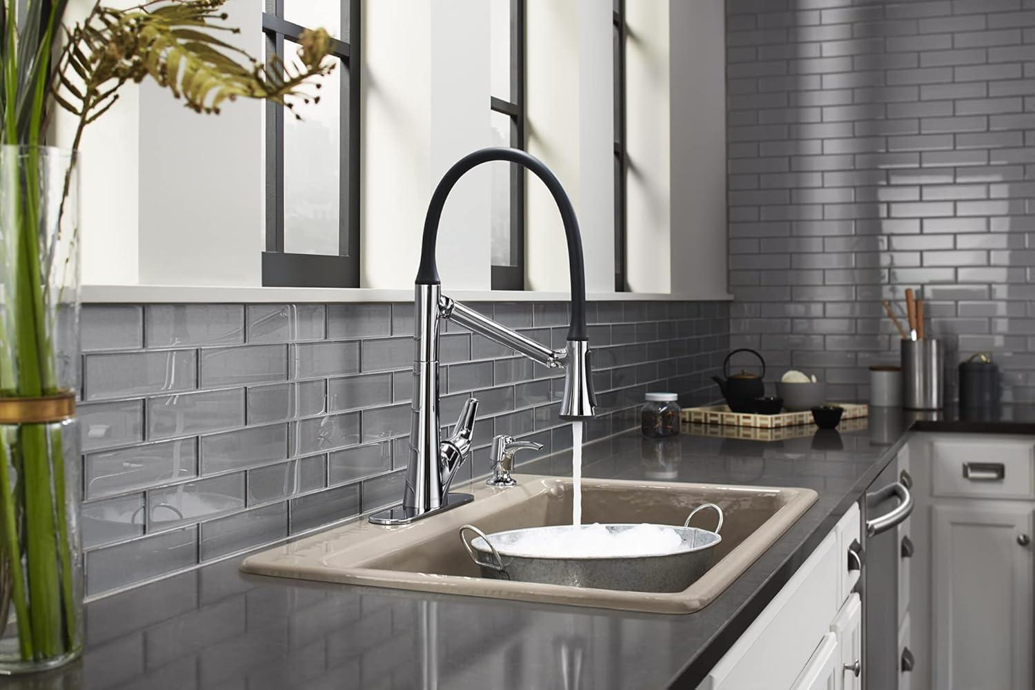 Polished Chrome Articulating Pull-Down Kitchen Faucet with Soap Dispenser