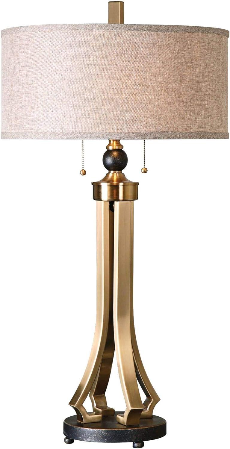 Brushed Brass and Bronze 2-Light Table Lamp with Drum Shade