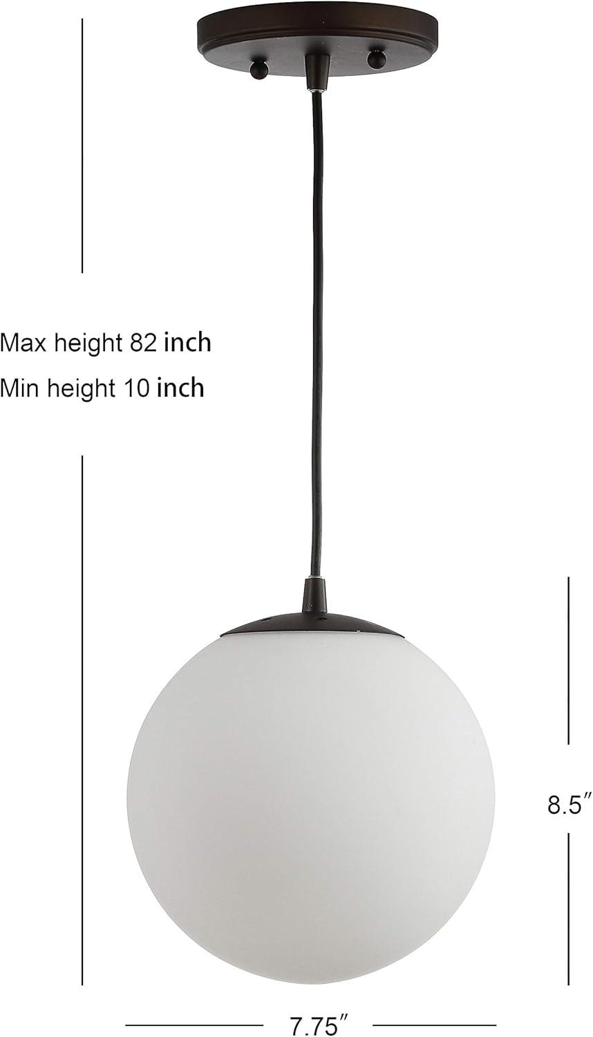 Bleecker 7.75" Metal/Glass Globe LED Pendant, White/Oil Rubbed Bronze