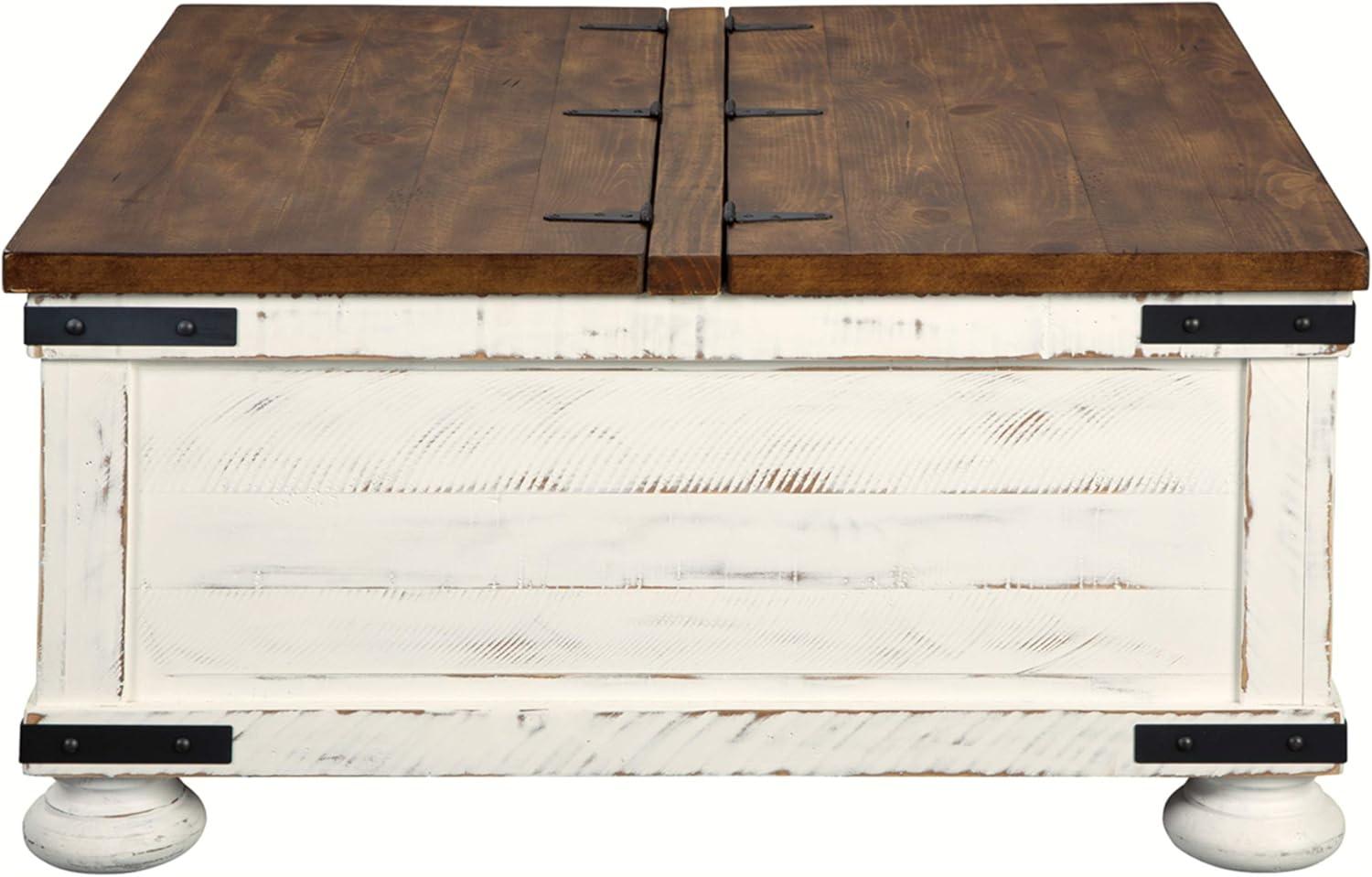 Wystfield Cocktail Table with Storage White/Brown - Signature Design by Ashley: Rectangular Lift-Top, Distressed Two-Tone Finish