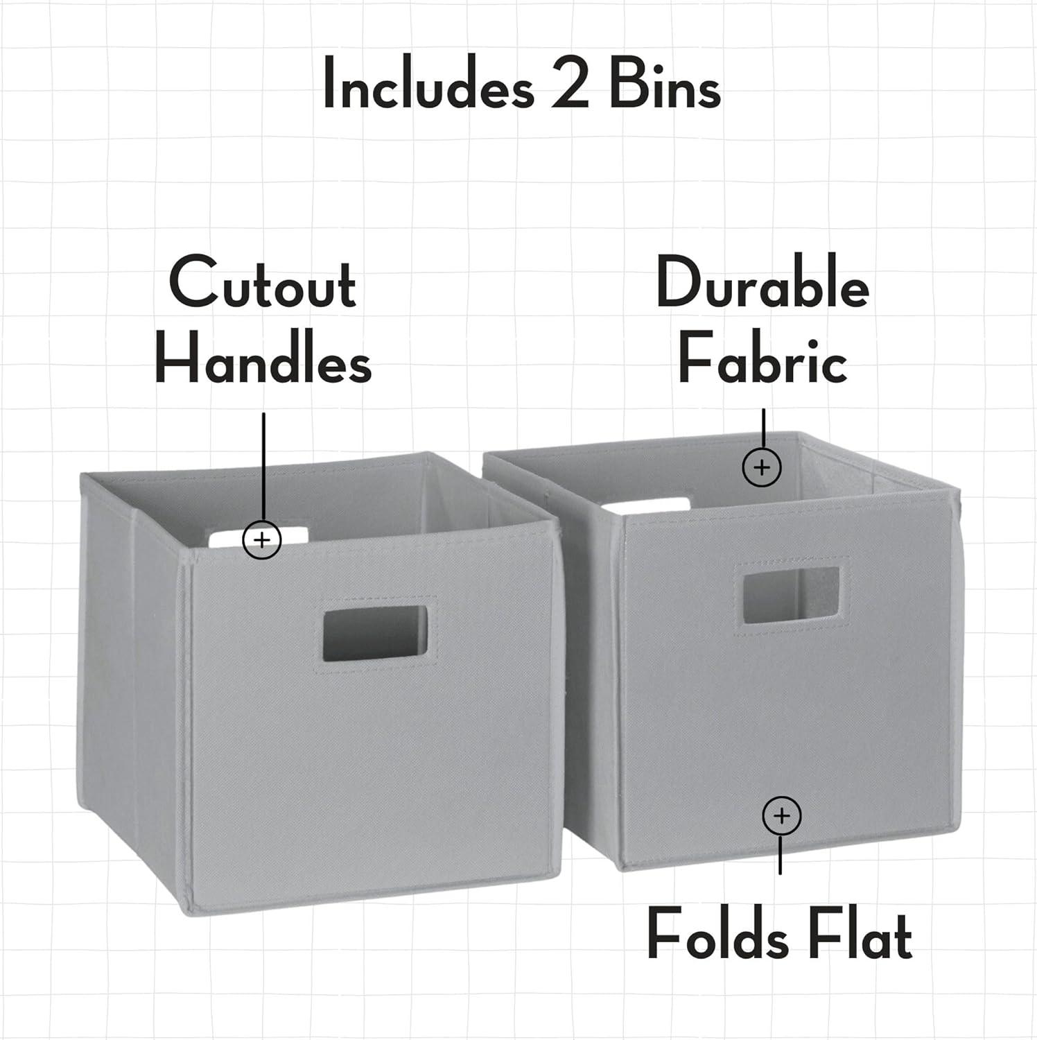 RiverRidge Kids Playroom Bookrack with 3 Toy Organizer Cubbies and 4 Book Shelves - White with 2 Gray Fabric Bins