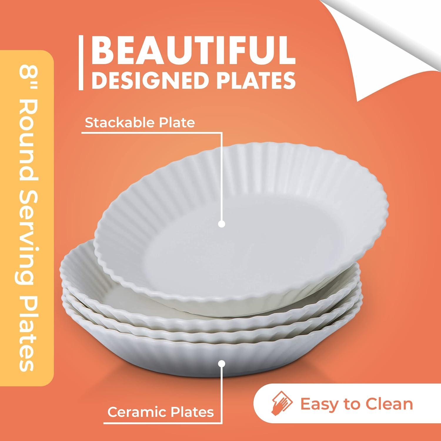 Bruntmor | Dinner Plates Plate Set Of 4 Elegant Matte 8" Round Ceramic