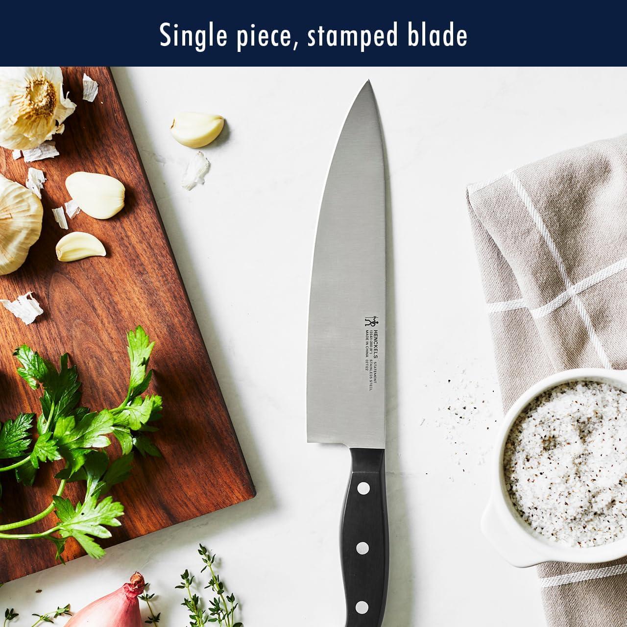 Henckels Statement Self-Sharpening Knife Set with Block, Chef Knife, Paring Knife, Bread Knife, Steak Knife, 14-piece, Dark Brown, Stainless Steel