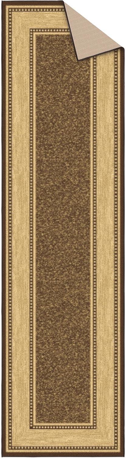 Ottomanson Machine Washable Non-Slip Rubberback Bordered 3x10 Indoor Runner Rug, 2'7" x 9'10", Brown