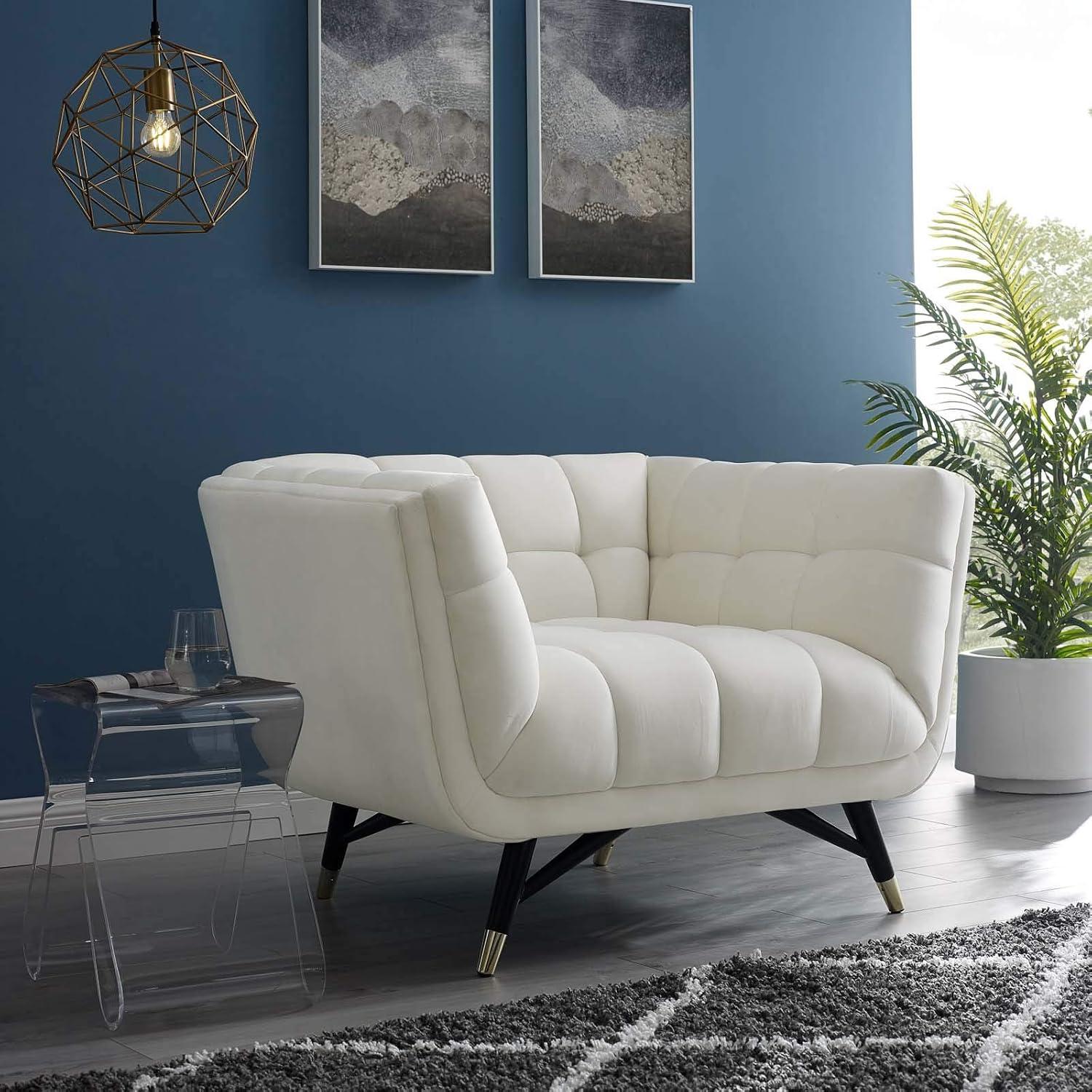 Modway Adept Performance Velvet Accent Armchair in Ivory and Black