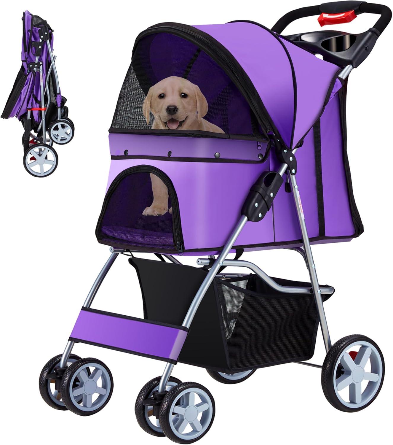 G & R PLUMBING ENTERPRISES, INC. Pet Stroller, 4 Wheels Pet Strolling Cart for Medium/Small Dogs and Cats, Foldable Cat Jogger