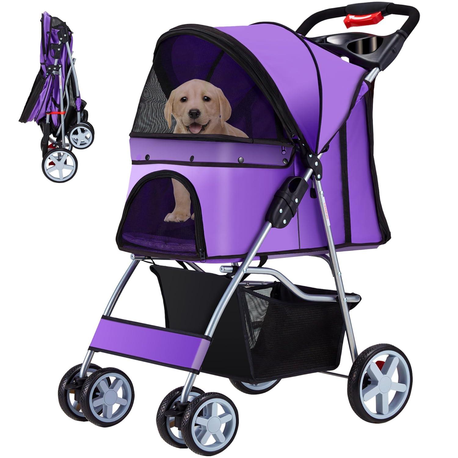 G & R PLUMBING ENTERPRISES, INC. Pet Stroller, 4 Wheels Pet Strolling Cart for Medium/Small Dogs and Cats, Foldable Cat Jogger