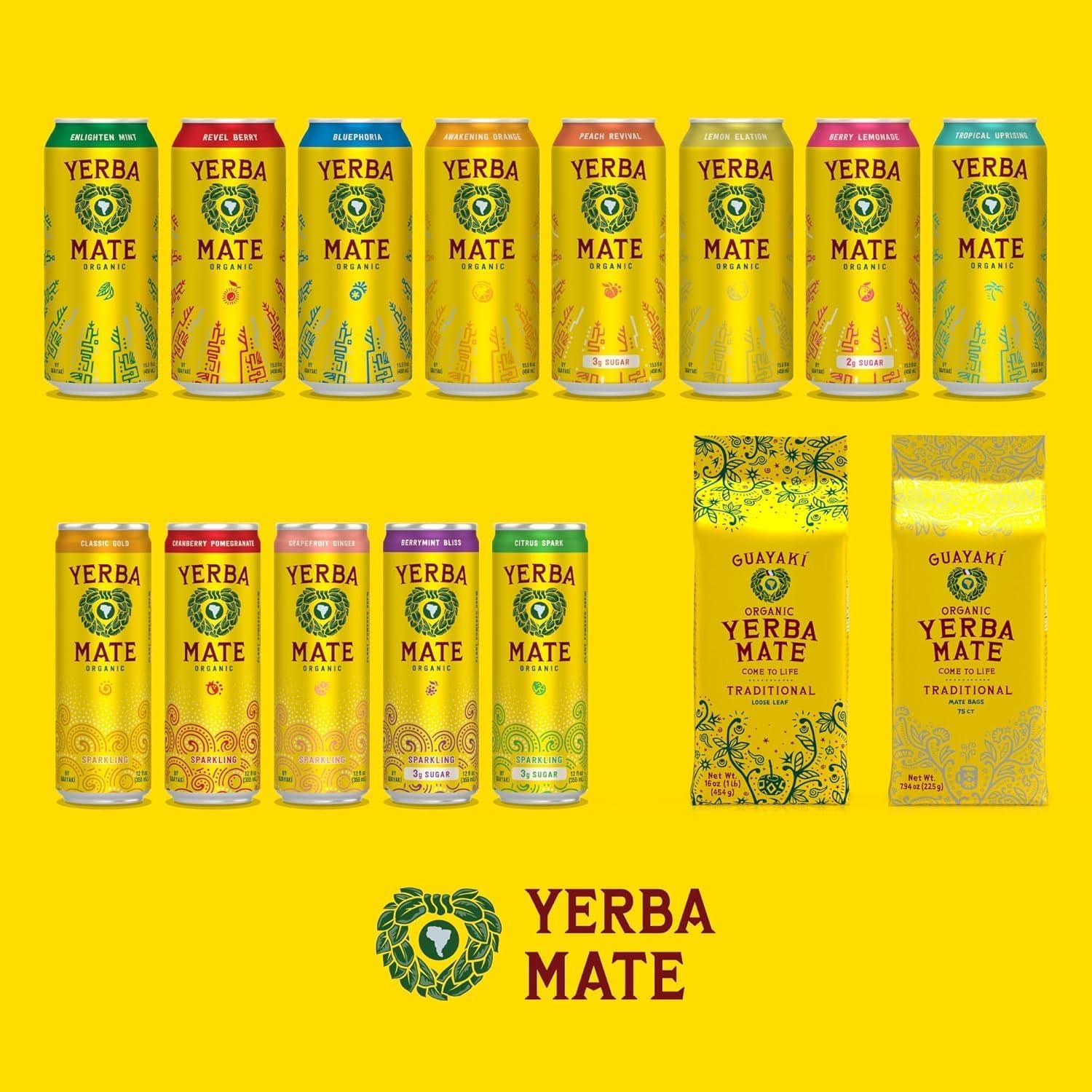 Guayaki Yerba Mate, Clean Energy Drink Alternative, Organic Tropical Uprising, 15.5oz (Pack of 12), 150mg Caffeine