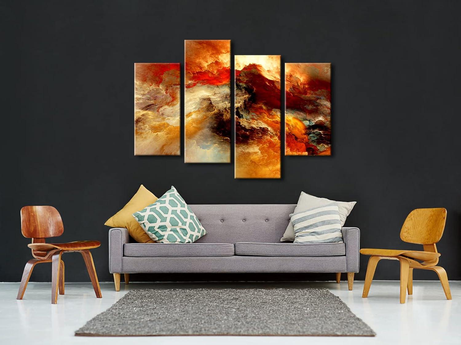 Pyradecor Large Canvas Prints Wall Art Colorful Clouds Landscape Pictures Paintings for Living Room Bedroom Home Decorations 4 Piece Modern Orange Abstract Stretched Artwork