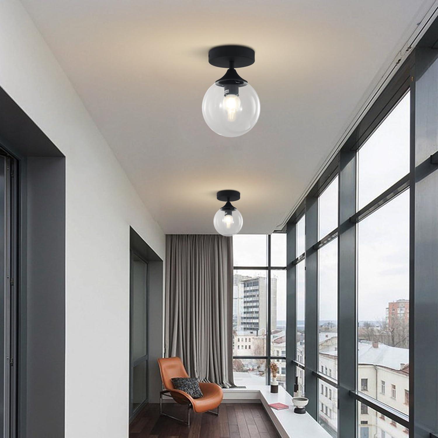 Henn&Hart 9" Matte Black Metal/Glass Semi Flush Mount