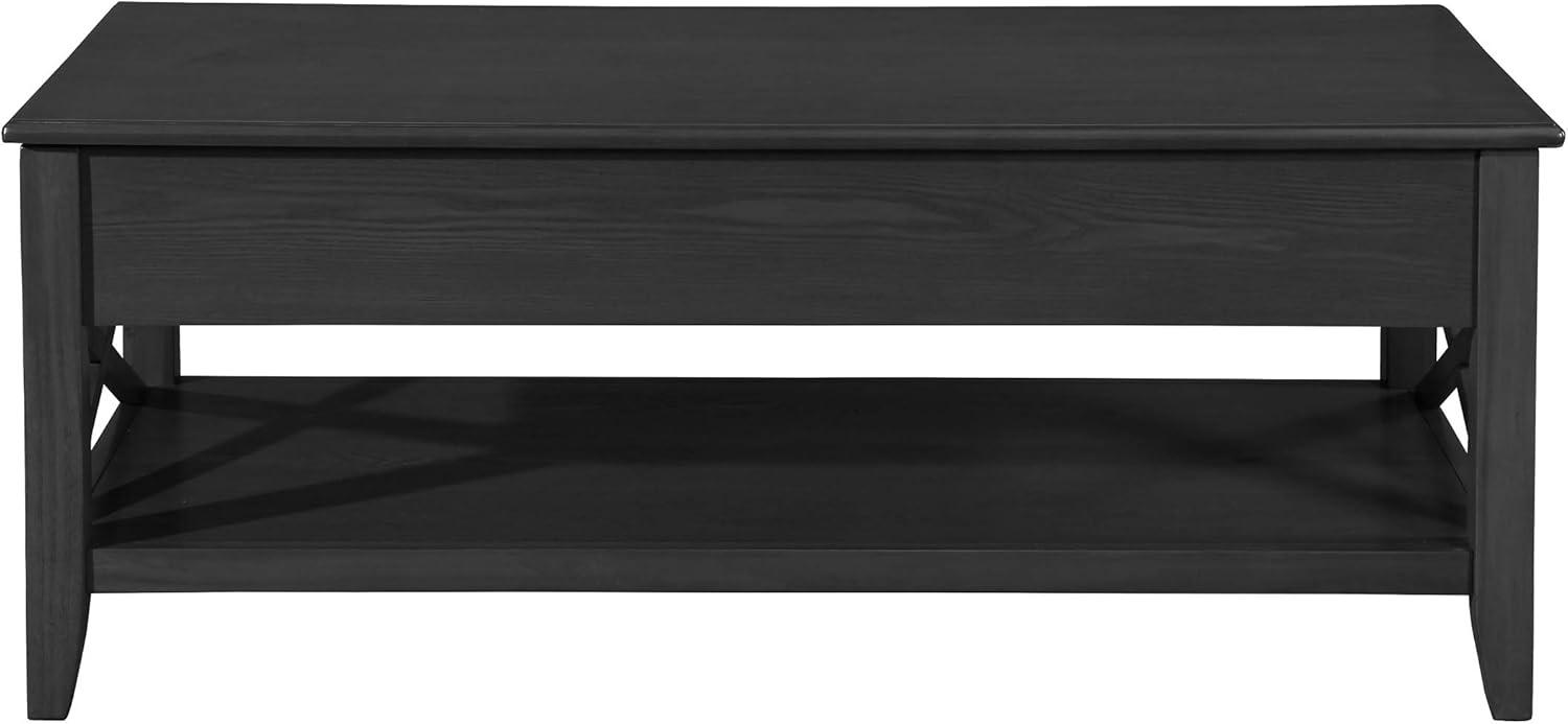 Black Farmhouse Faux Wood Lift-Top Coffee Table with Storage