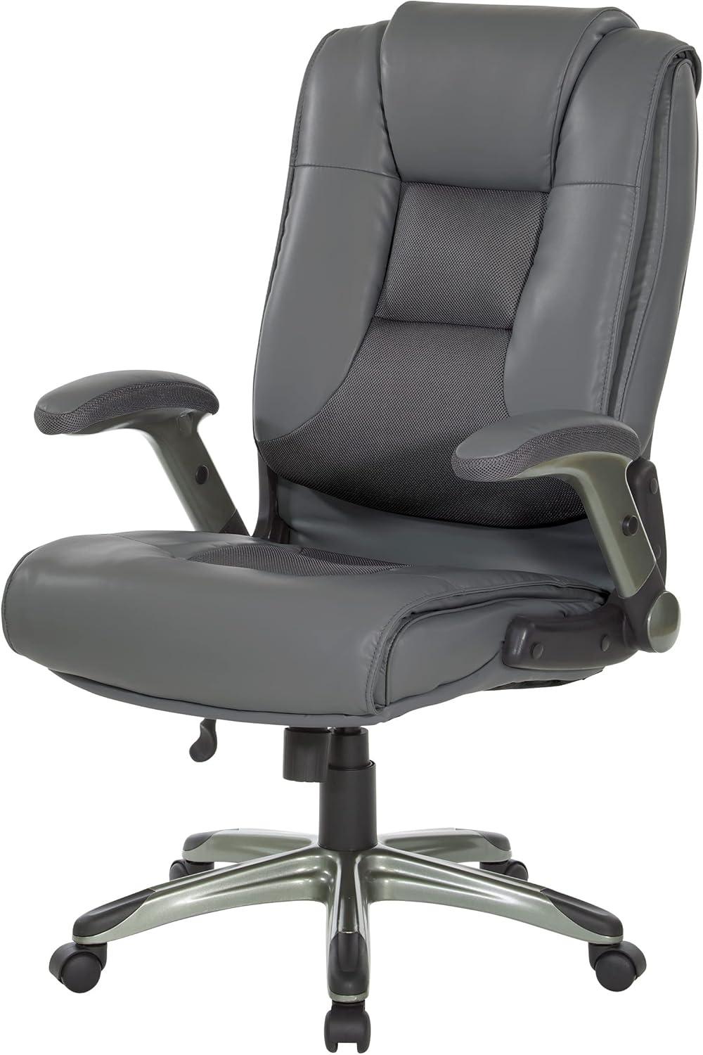 Charcoal Grey Executive Leather Office Chair with Adjustable Arms