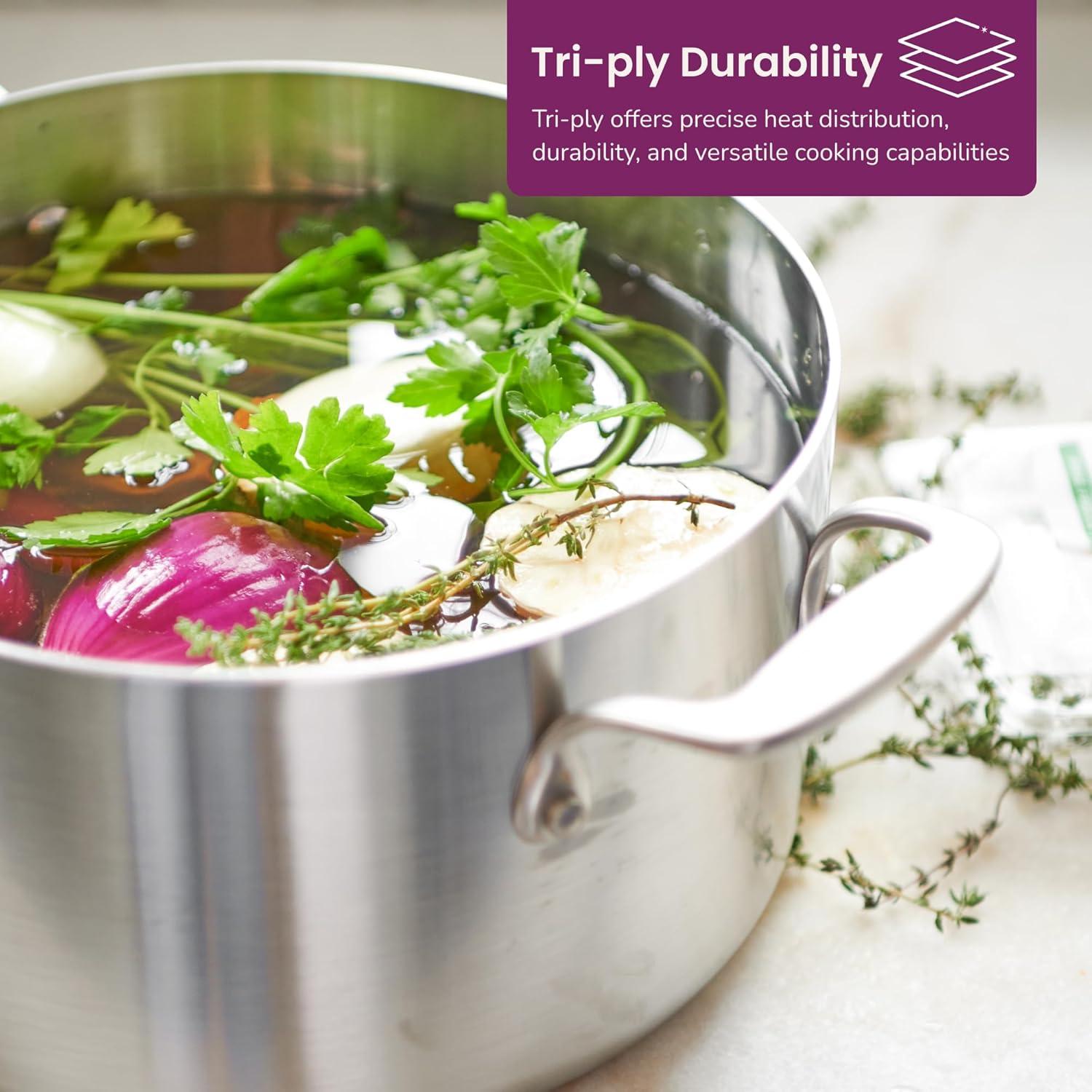 6 Quart Stainless Steel Tri-Ply Stock Pot with Lid