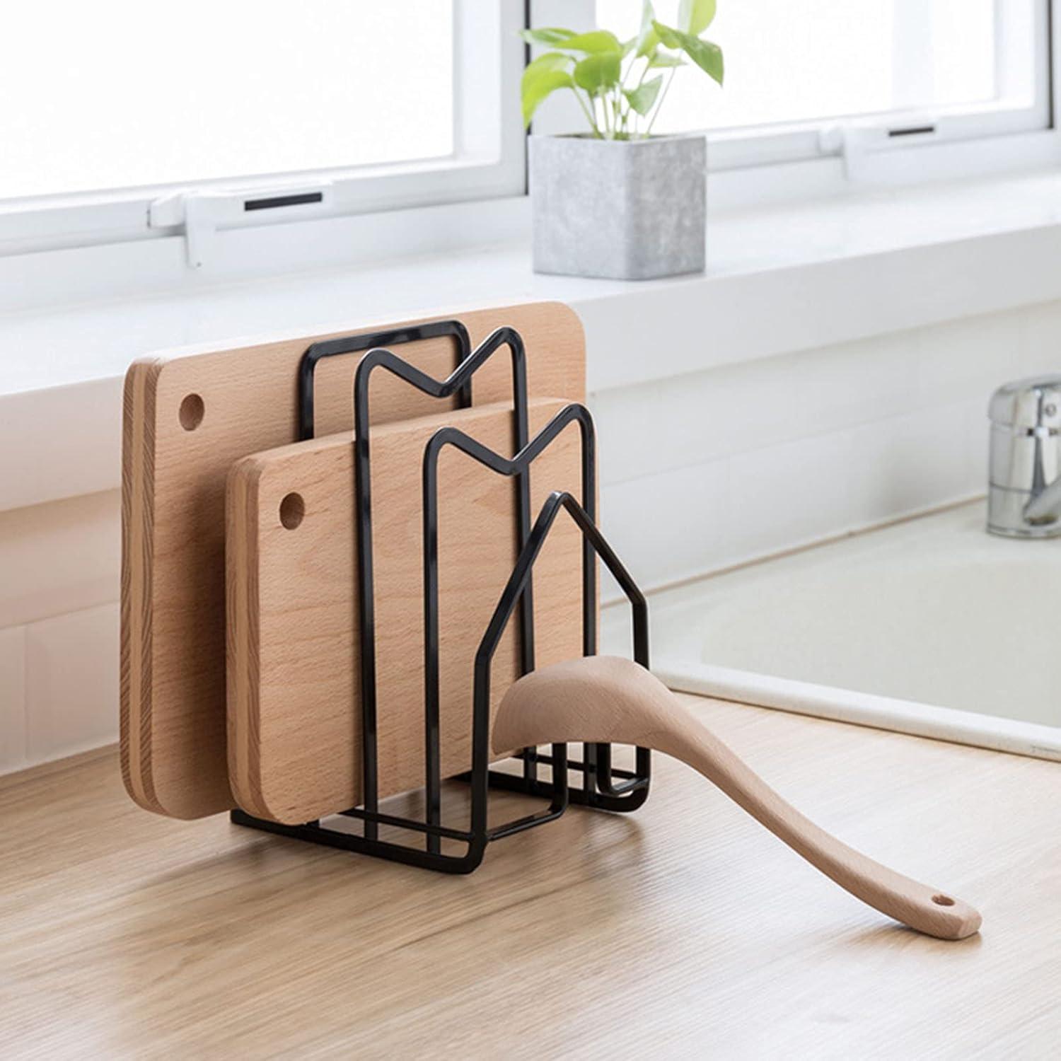 Poaug Rack Clearance Kitchen Chopping Board Cutlery Storage Rack Pot Cover Bracket Cookware Box on Sale Kitchen Black
