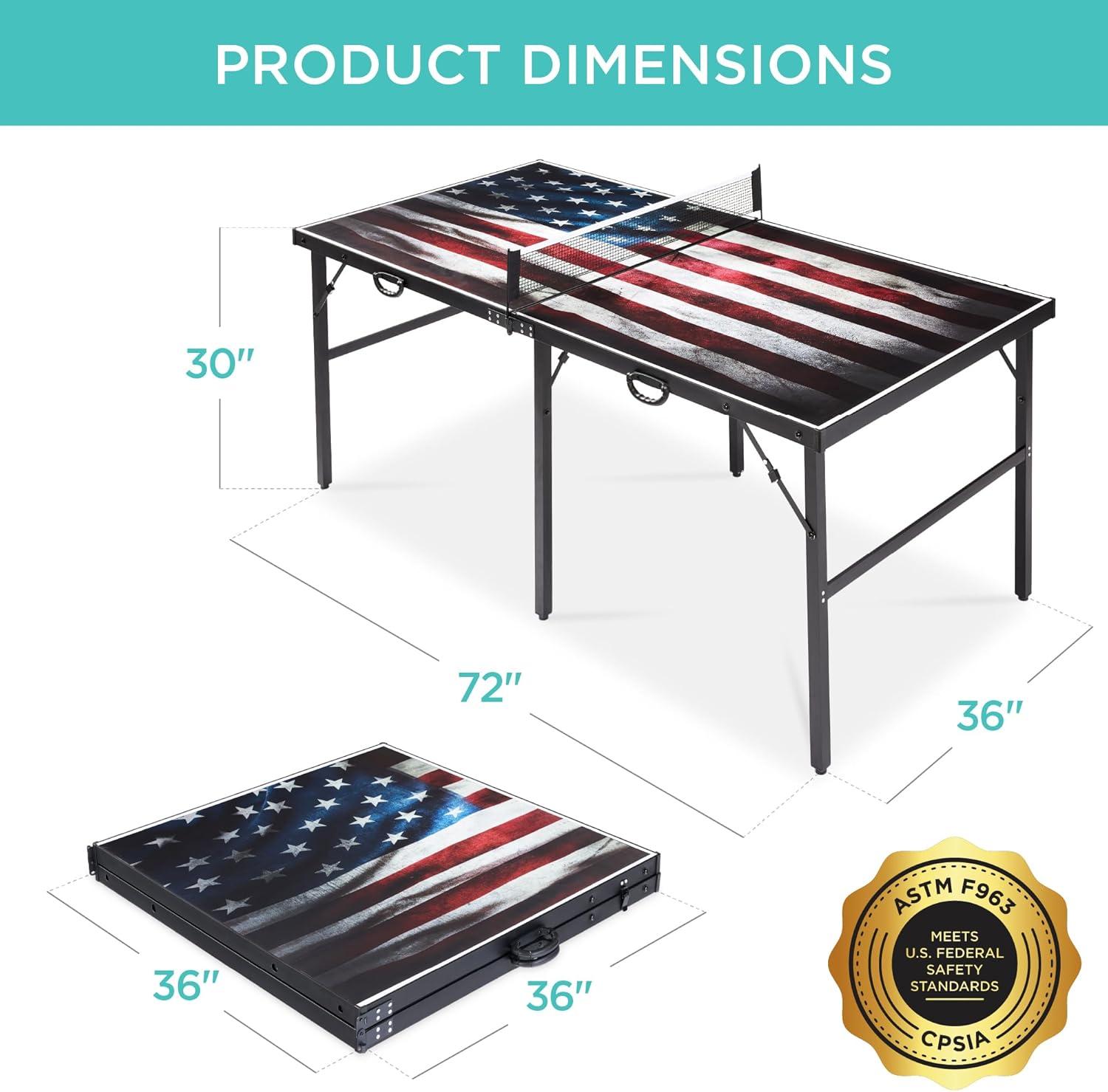 Best Choice Products 6x3ft Portable Ping Pong Table Game Set, Folding Table Tennis w/ 2 Paddles, Balls - American Flag