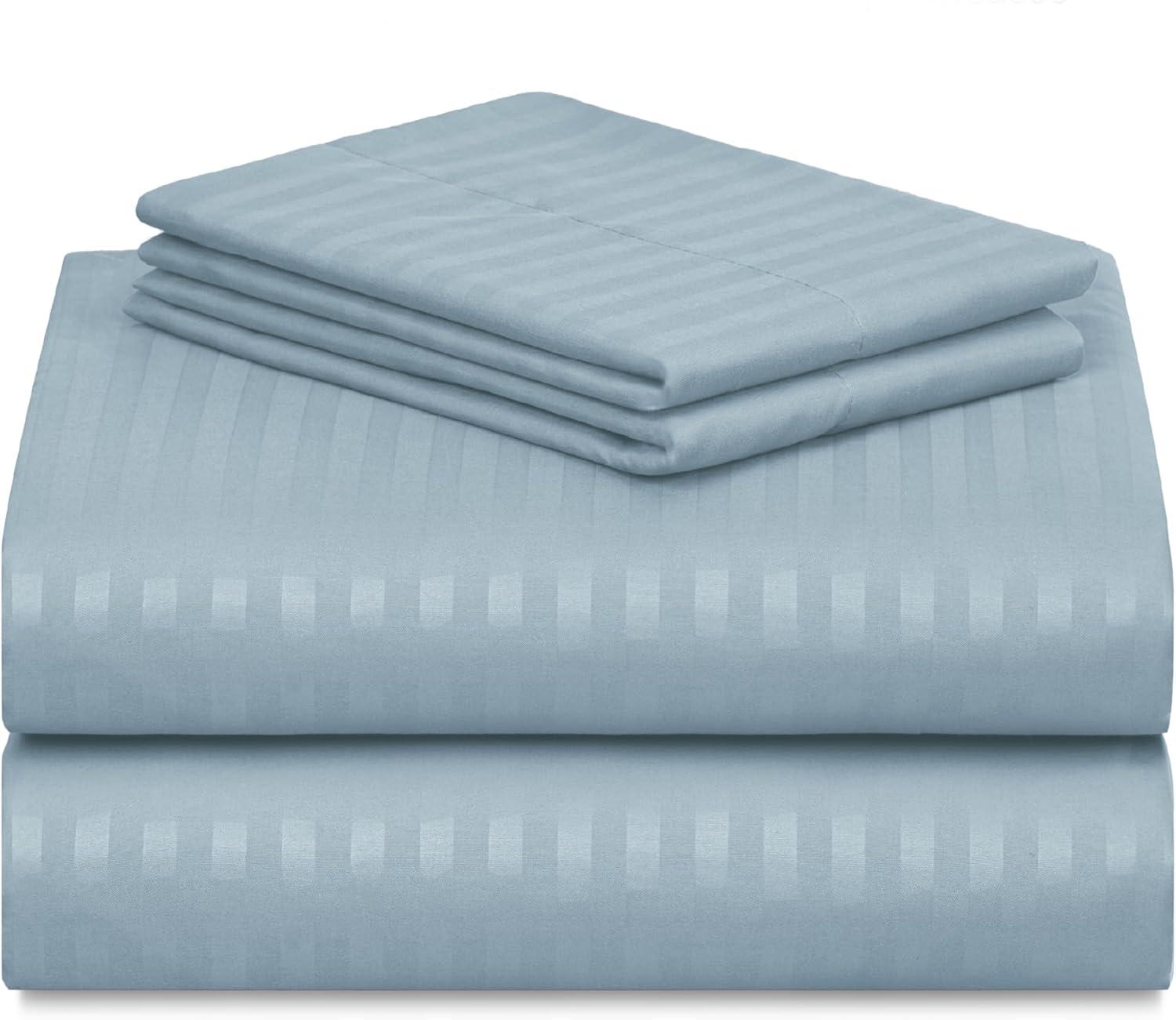 Light Blue Striped Twin XL Bamboo Microfiber Sheet Set