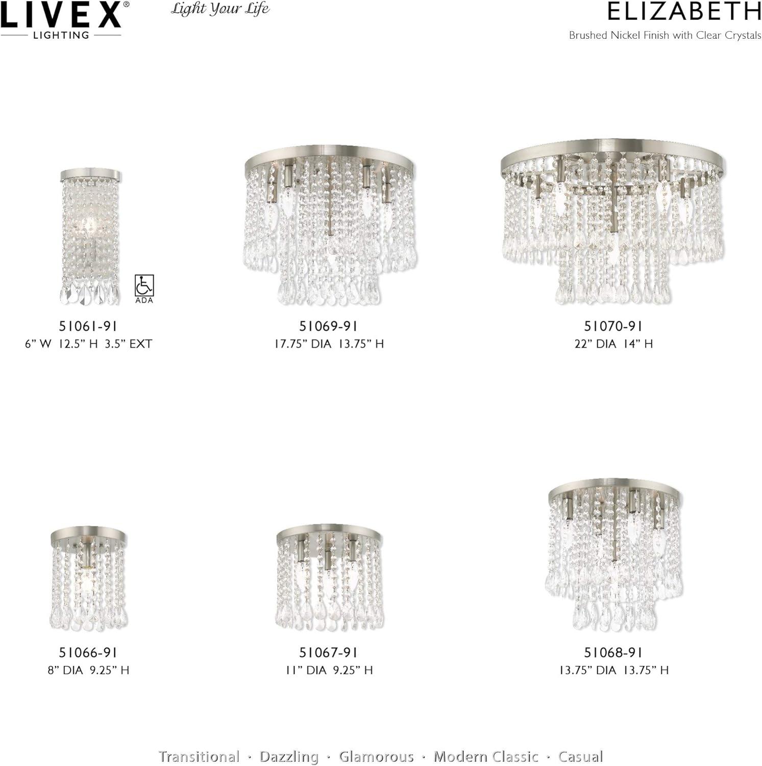 Elegant Elizabeth Crystal and Nickel 5-Light Chandelier