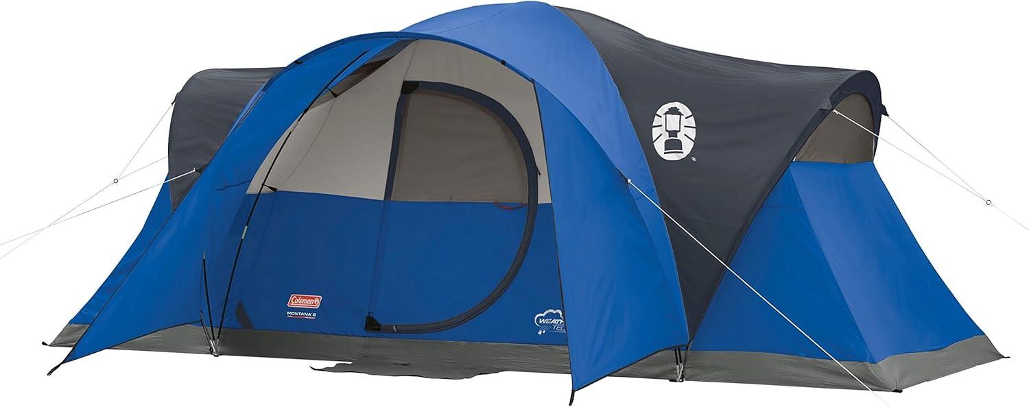 Coleman Montana Spacious 8 Person Cabin Camping Tent w/ Hinged Door, Blue