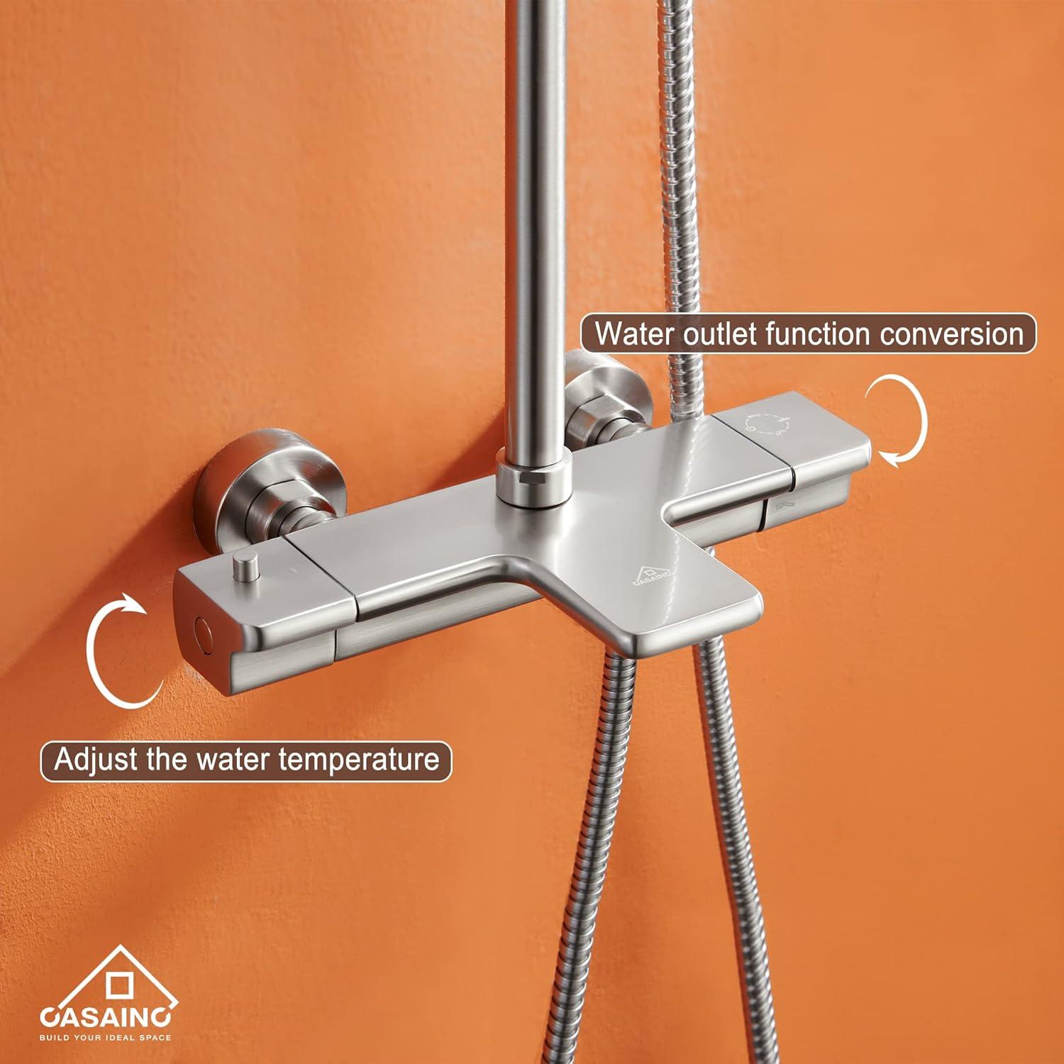 4-Spray Patterns 9.8 in. Thermostatic Tub Wall Mount Dual Shower Heads Shower Faucet in Brushed Nickel