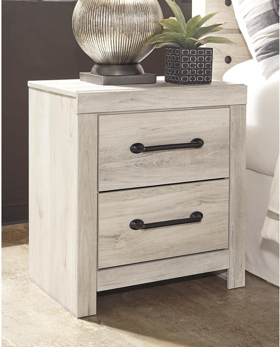 Wispy Whitewash Rustic Industrial 2-Drawer Nightstand with USB