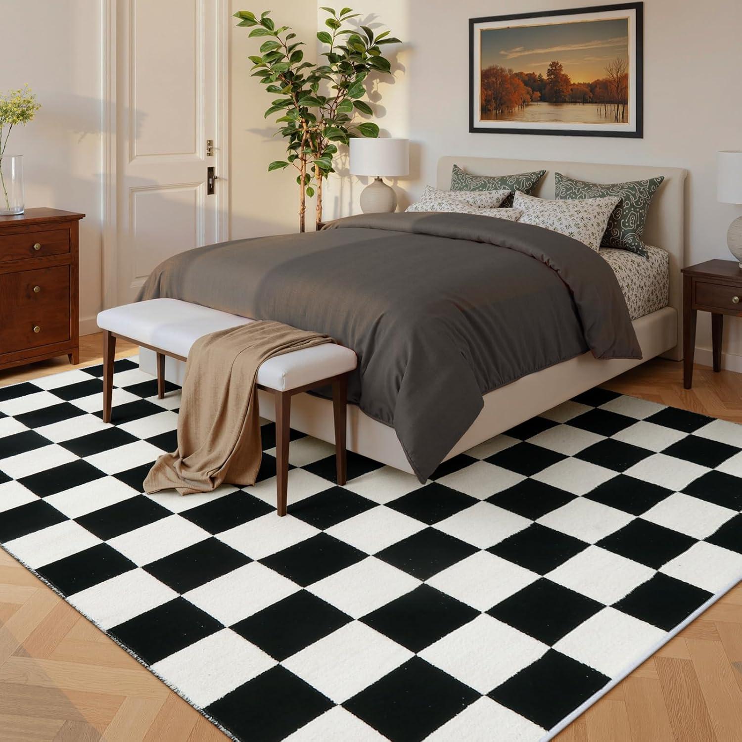 Luxe Weavers Checkered Black and White Geometric 8x10 Area Rug
