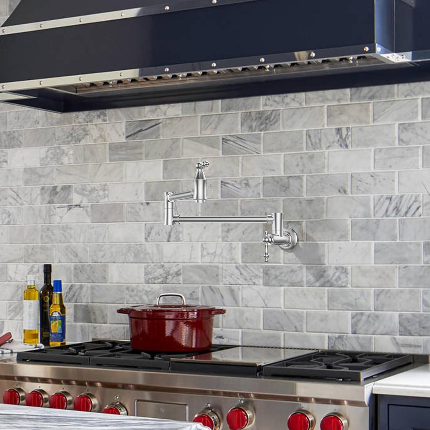 ARCORA AR7106800 ARCORA Wall Mounted Pot Filler Brass Folding Kitchen Faucet with 2 Handles