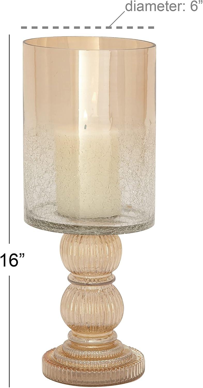 DecMode Gold Glass Handmade Turned Style Pillar Hurricane Lamp with Faux Mercury Glass Finish