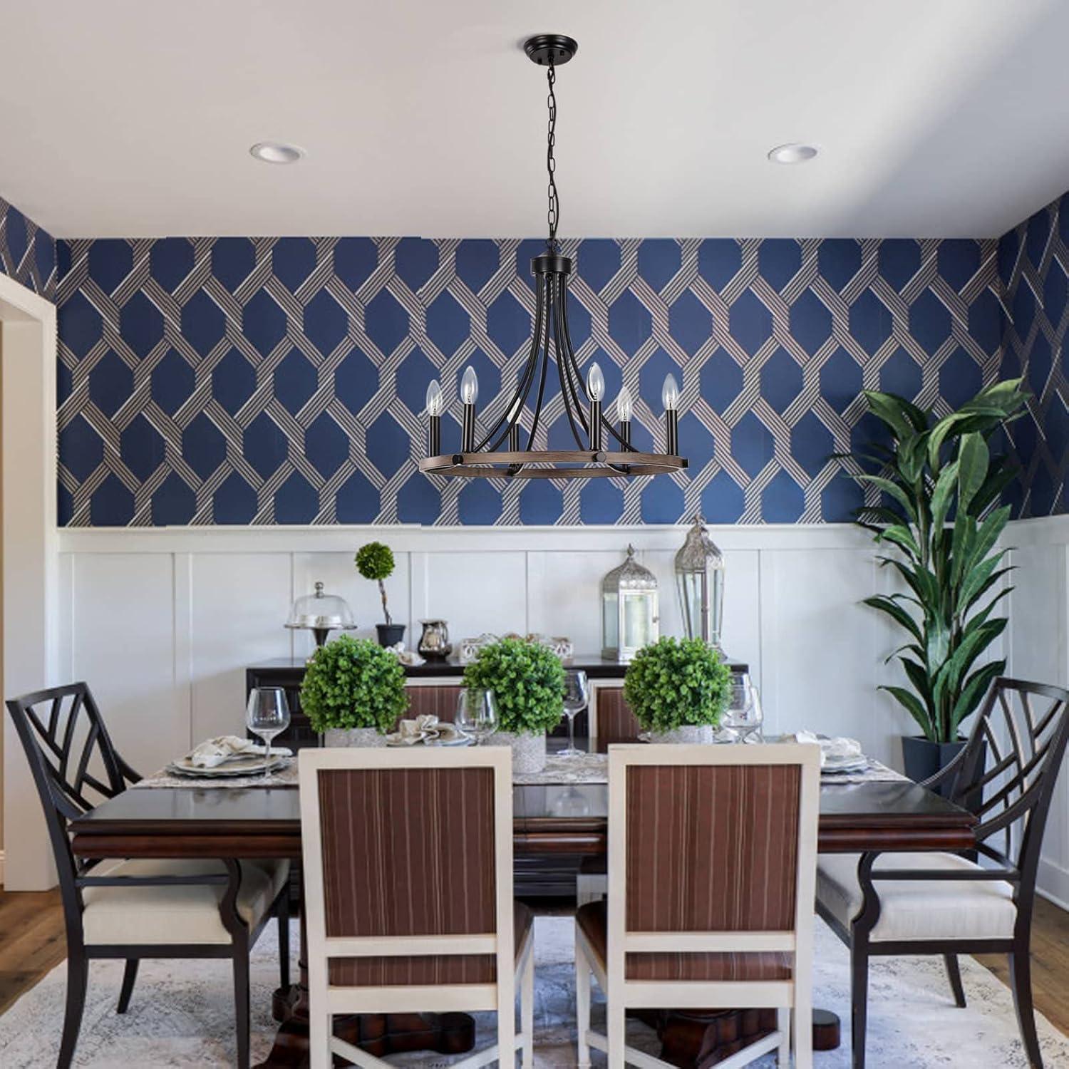 4-Light Black Modern Adjustable Height Light Fixture Wagon Wheel Chandelier