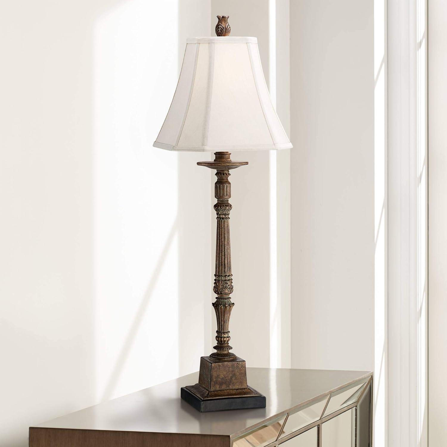 Regency Hill Thornewood 35 1/2" Tall Large Traditional End Table Lamp Brown Single Beige Shade Console Living Room Bedroom Bedside Nightstand House