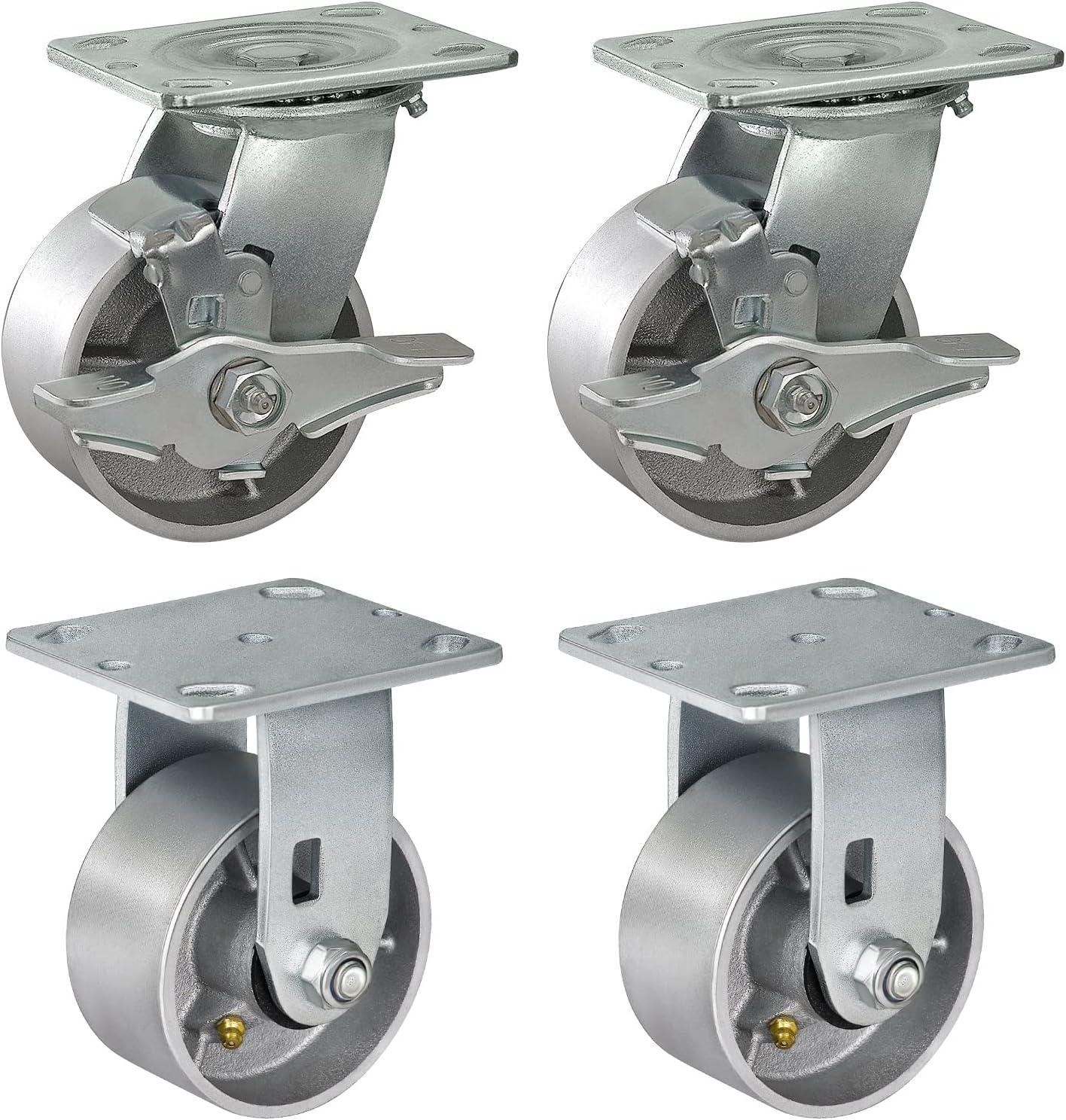 Service Caster Tool Box Caster Wheel Set – 4 Inch Semi Steel Cast Iron Swivel Casters – SCC
