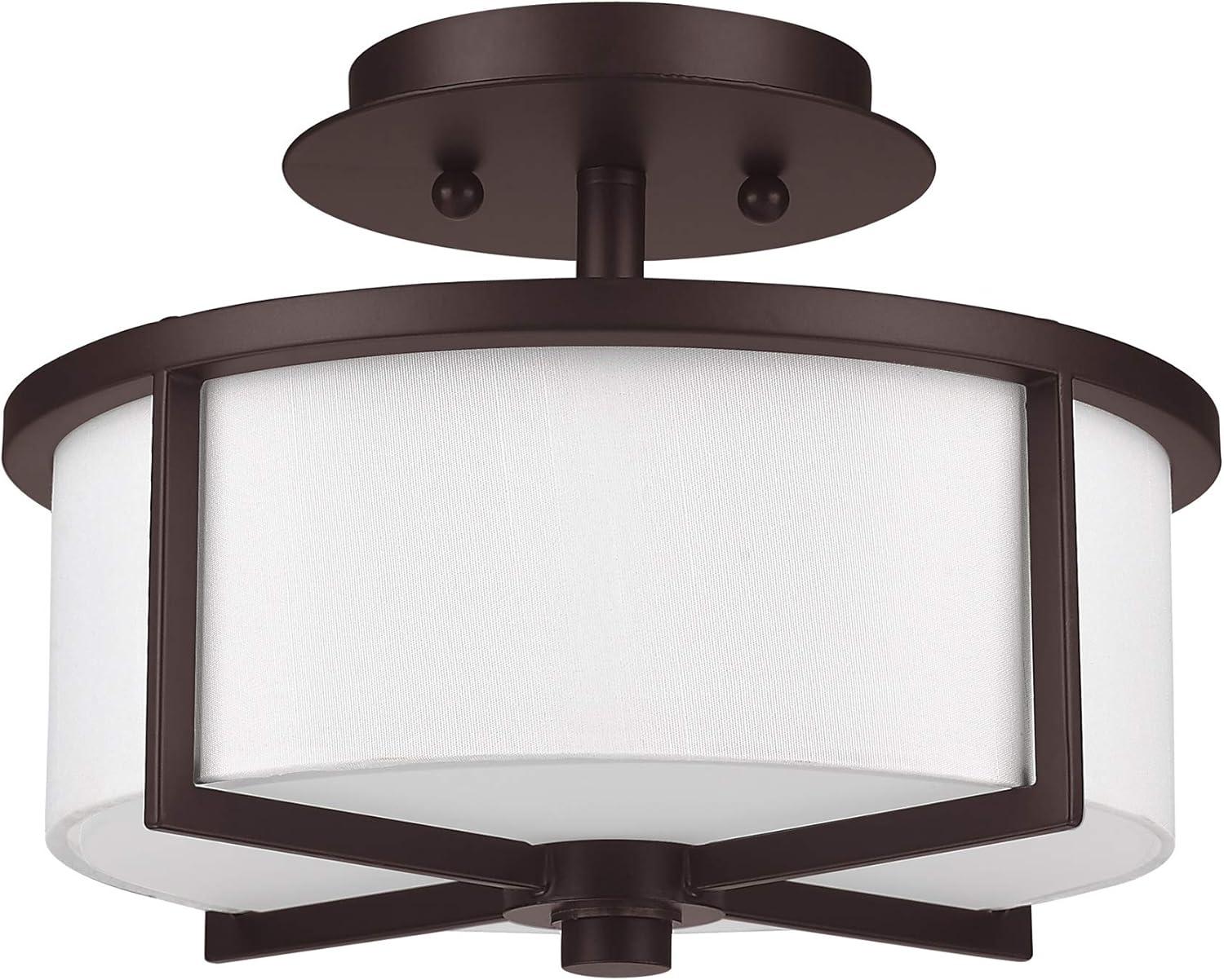 Wesley Bronze Drum Ceiling Mount with Off-White Shade