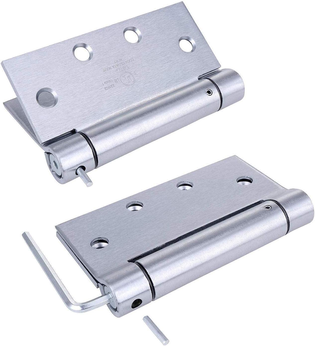 2 Pack - 4.5"x4.5" Brushed Satin Chrome Finish Self Closing Reversible Door Hinge - Heavy Duty Commercial Spring Door Hinge - UL Listed with Complete Installation Hardware