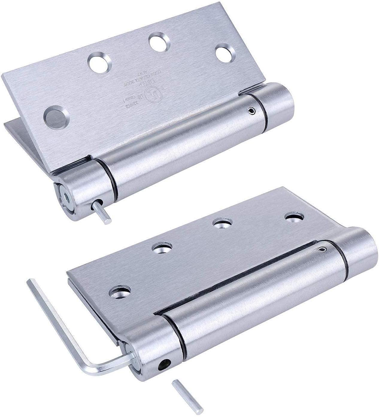 2 Pack - 4.5"x4" Brushed Satin Chrome Finish Self Closing Reversible Door Hinge - Heavy Duty Commercial Spring Door Hinge - UL Listed with Complete Installation Hardware