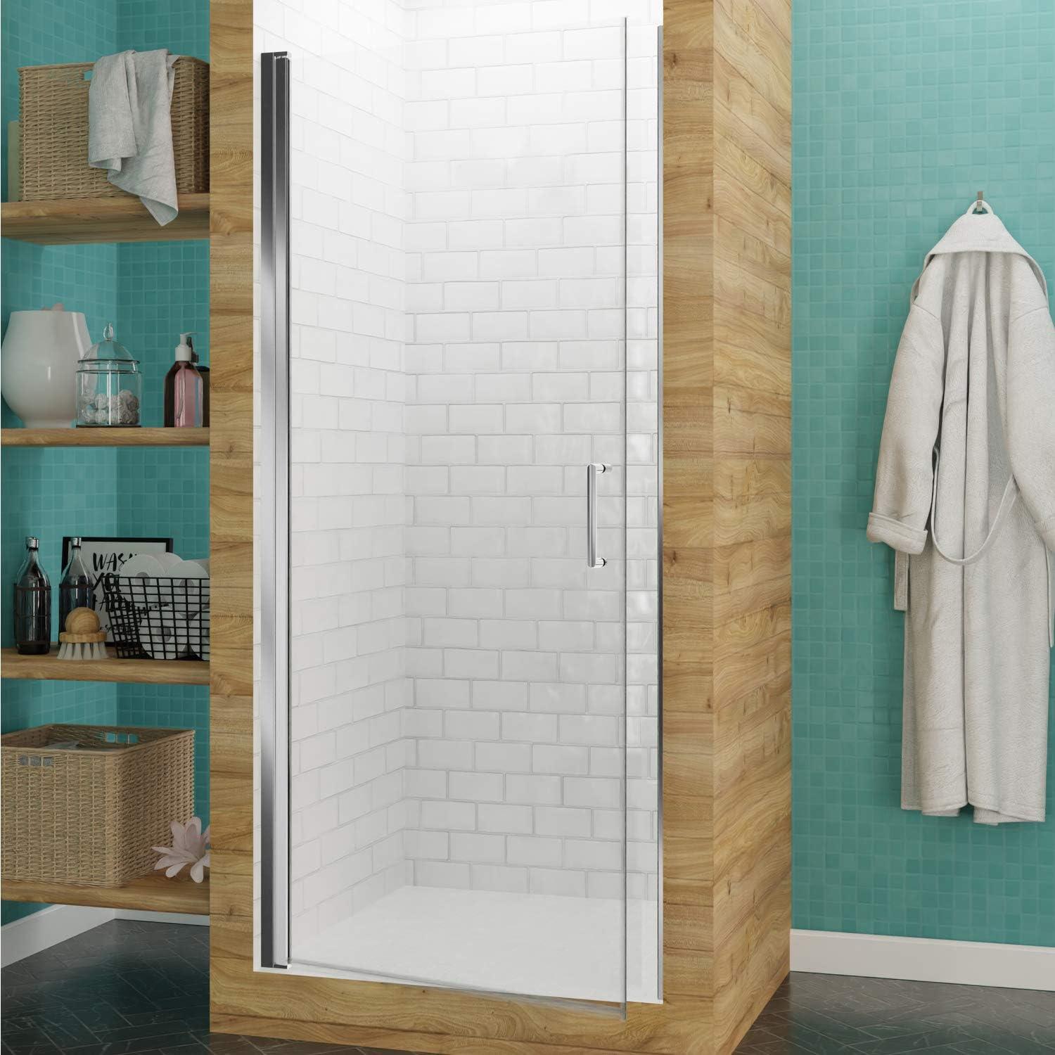 Lancer Series 23.4" W x 72" H Hinged Semi-Frameless Shower Door