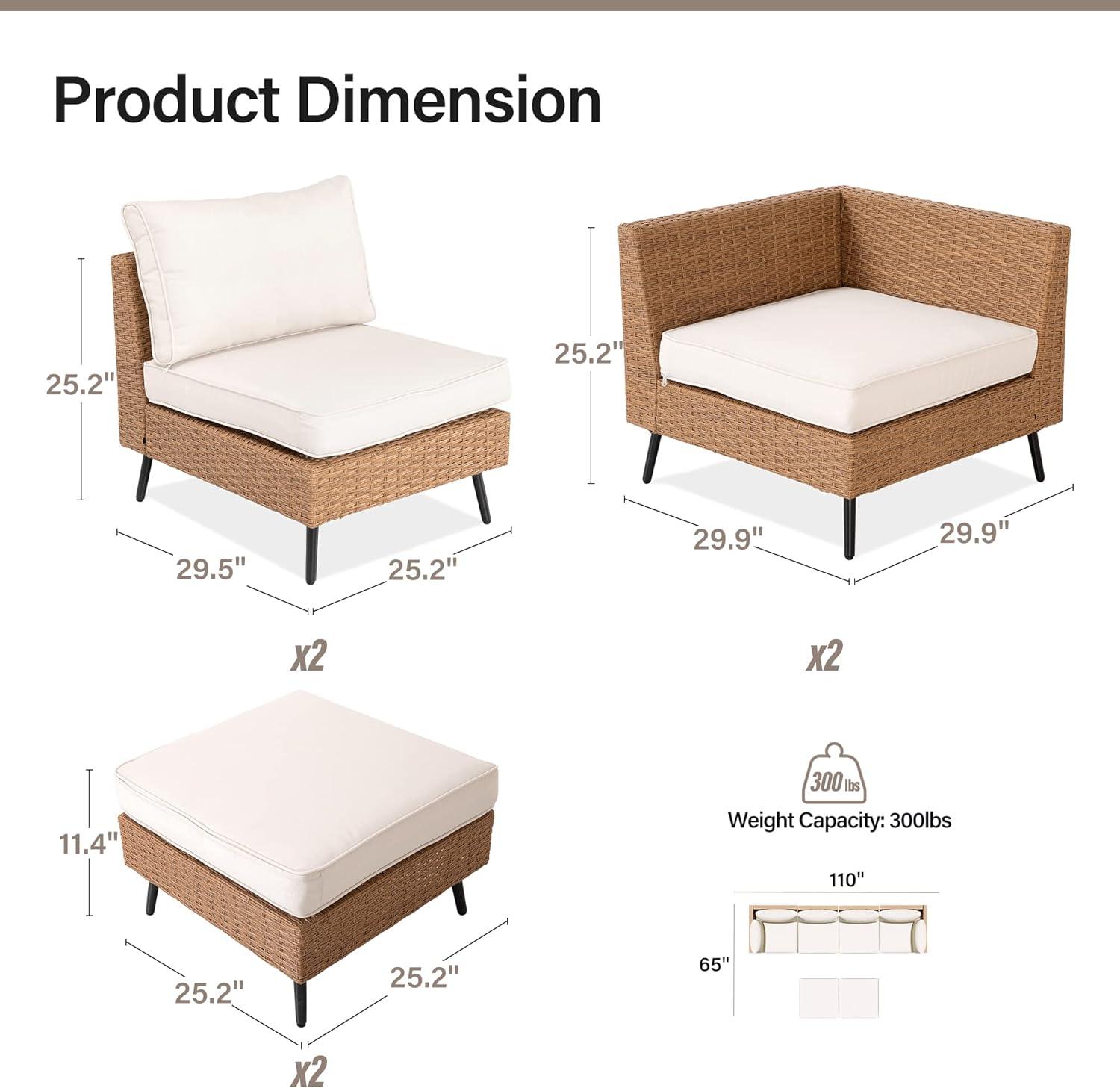 LAUSAINT HOME 6-Piece Patio Furniture Set, Outdoor Sectionals with 4 Chairs, 2 Ottomans and Plush Beige Cushions