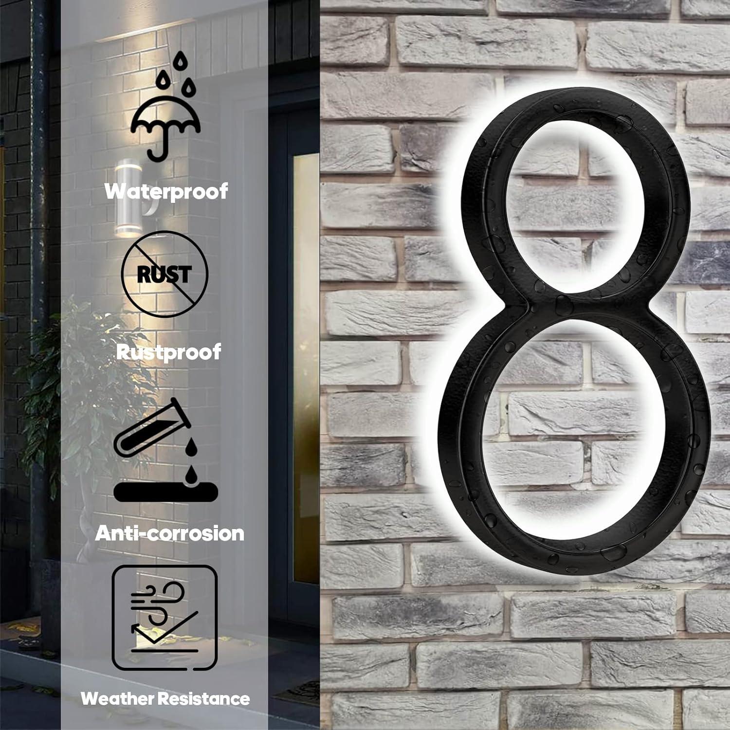 8 Inch Black Stainless Steel LED Backlit Floating House Number
