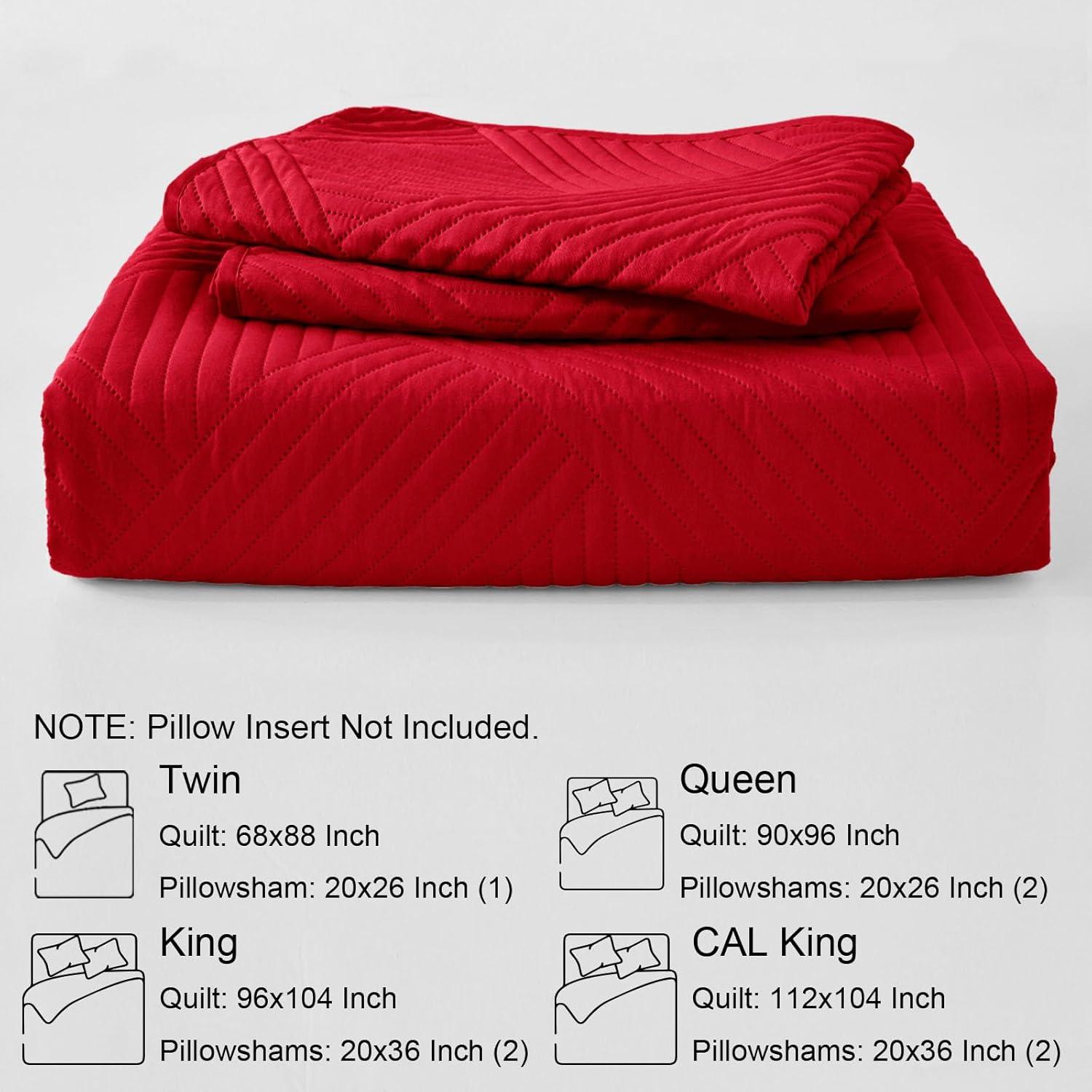 Whale Flotilla Queen Quilt Set, Soft Lightweight Quilts Bedspreads Coverlet with Embossed Pattern, Bedding Sets with Pillow Shams, Reversible Bed Cover for All Seasons, 90x96 Inches, Red