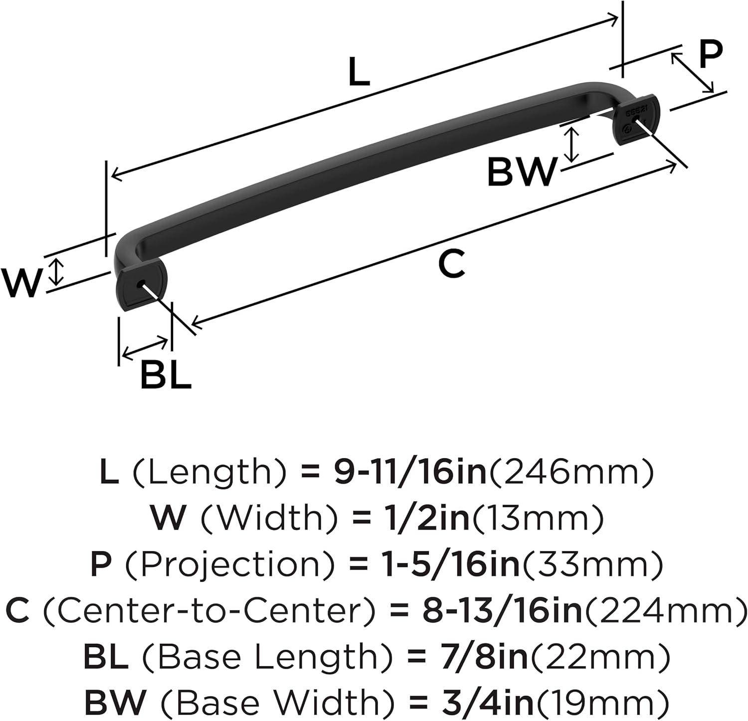 Amerock Surpass 8-13/16 inch (224mm) Center-to-Center Matte Black Cabinet Pull