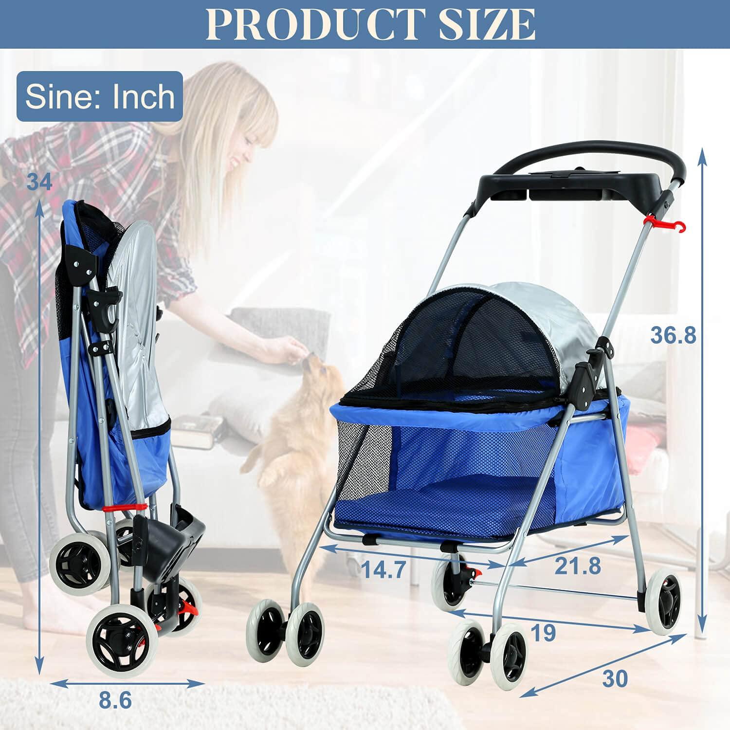 FDW 4 Wheels Pet Stroller Cat Dog Stroller Portable Folding Travel Carrier Strolling Cart Waterproof with Storage Basket,Mesh Windows, Yellow Plaid