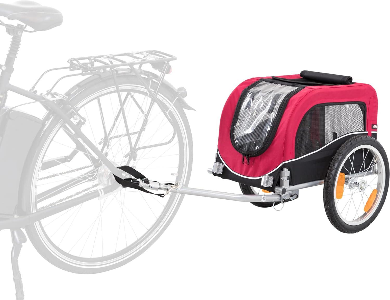 TRIXIE Foldable 2-in-1 Bicycle Trailer for Small Dogs with Windows & Large Door, Black & Red