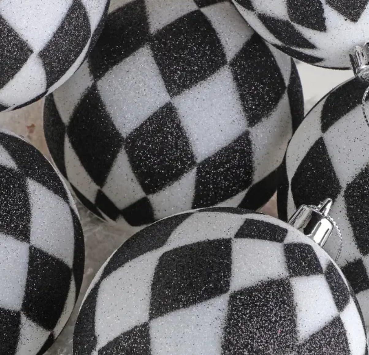 Regency 100 mm Glitter Harlequin Ball Black and White Ornaments
