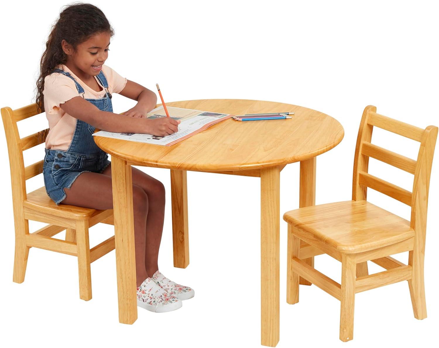 ECR4Kids 30in D Round Hardwood Table and Chair Set, 12in Seat Height, Kids Furniture