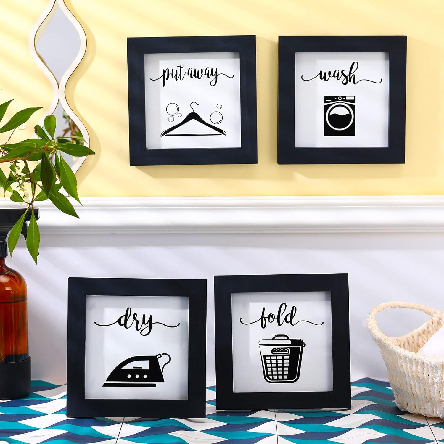 Bucherry Laundry Sign Set of HYZ01 4 Rustic Wood Wash Dry Fold Put Away Laundry Signs Wall Decor Wall Hanging Art Decor Wood Signs for Laundry Room Vintage Farmhouse Decorations for Home Supplies